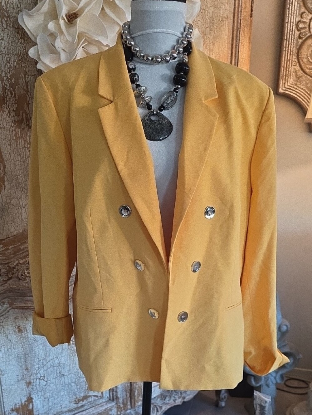 Bar III Canary Yellow Double-Breasted Women's Blazer - Picture 4 of 11